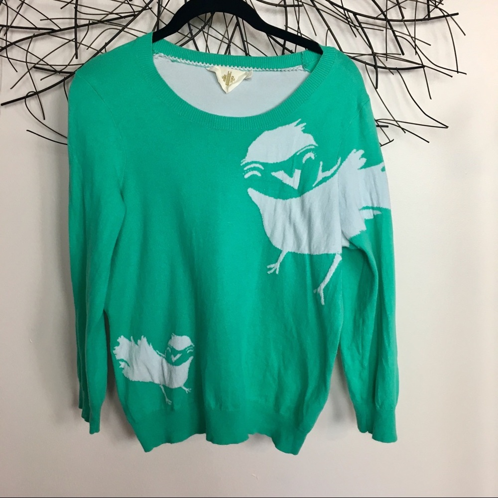 HWR MONOGRAM Anthropologie bird sweater. Green.
